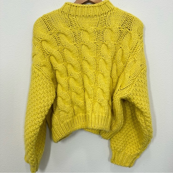 Zara Size M Bright Yellow Chunky Cable Knit Mockneck Boxy Sweater Casual Classic - Picture 1 of 6